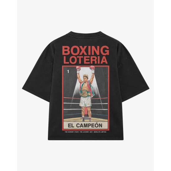Camiseta de algodon Boxelite Club "Boxing Loteria el  Campeon" negro