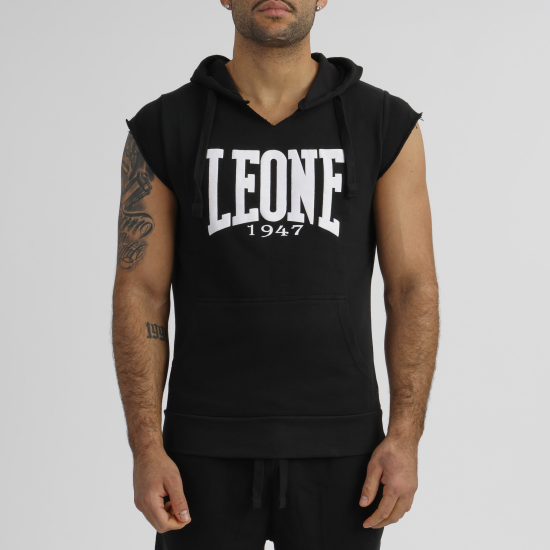 Camiseta Leone 1947 de algodon sin mangas con capucha LSM202 negra