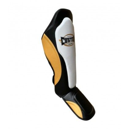 Espinilleras Custom Fighter para deportes de contacto "Bicolor dorado"