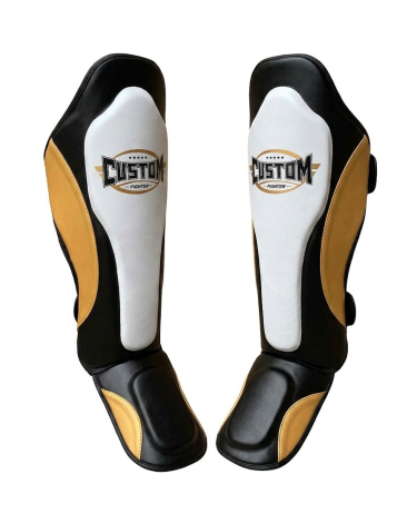 Espinilleras Custom Fighter para deportes de contacto "Bicolor dorado"