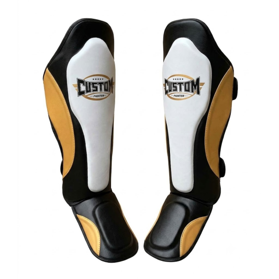 Espinilleras Custom Fighter para deportes de contacto "Bicolor dorado"