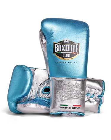Guantes de boxeo Boxelite Club " Training MX" Premium aqua/plata cuerdas