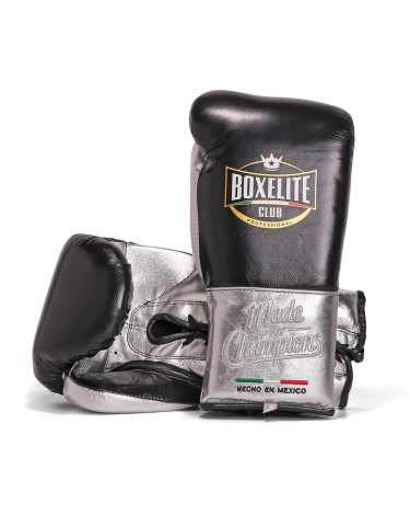 Guantes de boxeo Boxelite Club " Training MX" Premium negro/ plata cuerdas