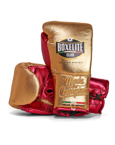 Guantes de boxeo Boxelite Club " Dynamic MX" Premium Oro/Fucsia cuerdas