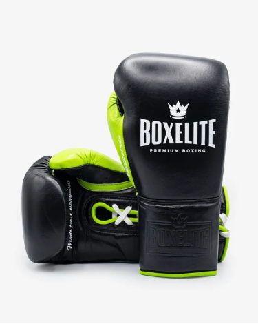 Guantes de Boxeo Boxelite S-PRO Series - Cierre de Cuerdas Verde neon-negro