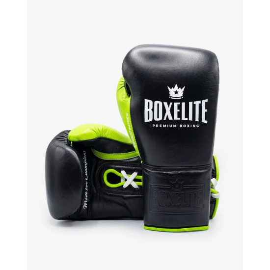 Guantes de Boxeo Boxelite S-PRO Series - Cierre de Cuerdas Verde neon-negro