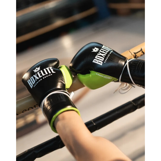 Guantes de Boxeo Boxelite S-PRO Series - Cierre de Cuerdas Verde neon-negro