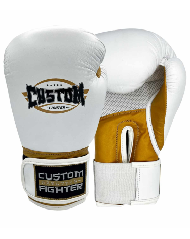 Guantes de boxeo Custom Fighter golden sticker blanco