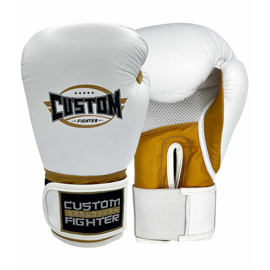 Guantes de boxeo Custom Fighter golden sticker blanco