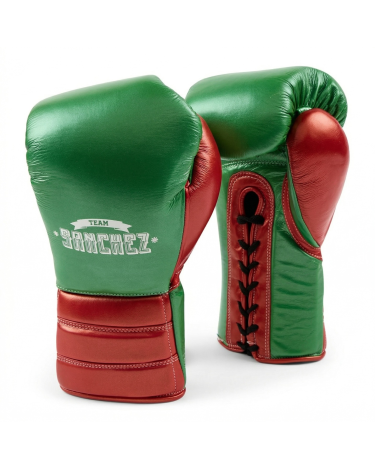 Guantes de boxeo Team Sanchez Premium verde-rojo metalizado
