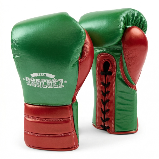 Guantes de boxeo Team Sanchez Premium verde-rojo metalizado