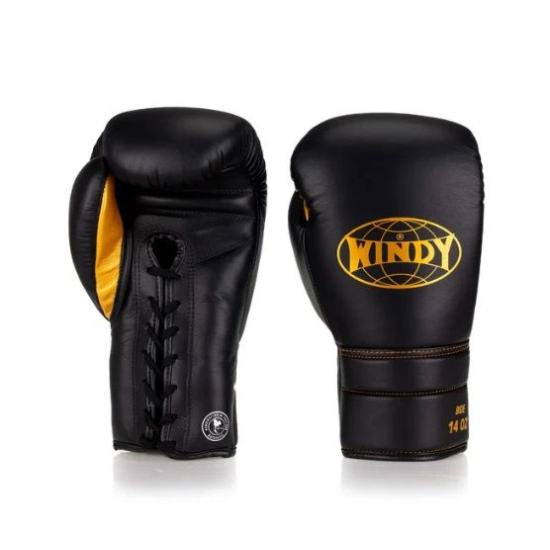 Guantes de boxeo Windy "Elite" BGE cuerdas negro/dorado