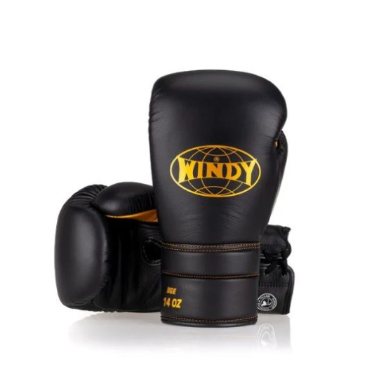 Guantes de boxeo Windy "Elite" BGE cuerdas negro/dorado
