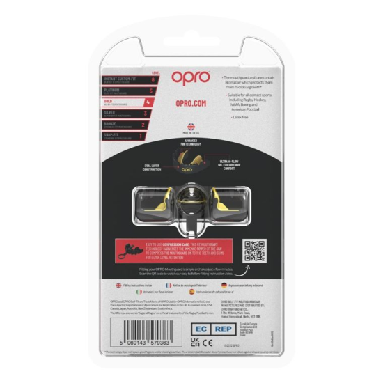 Protector bucal Opro Gold especial para braquets negro-dorado