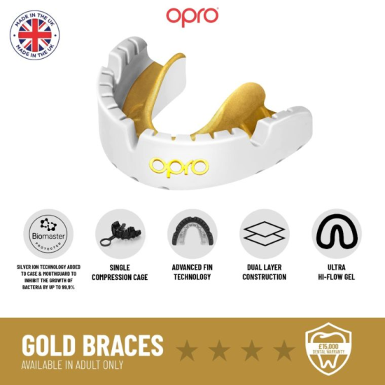 Protector bucal Opro Gold especial para braquets negro-dorado