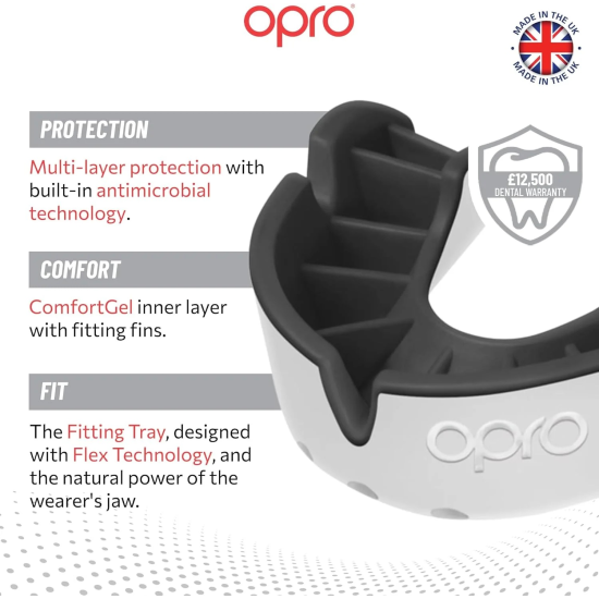 Protector bucal Opro Silver blanco-negro adulto